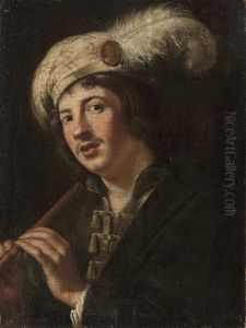 A Man Holding A Flute by Niccolo Renieri (see Regnier, Nicolas)