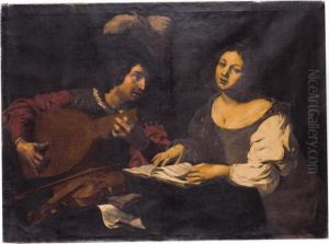 A Musician Playing A Lute To A Singing Girl by Niccolo Renieri (see Regnier, Nicolas)