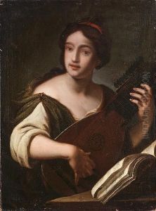 A Young Woman Playing A Lute