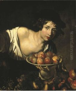 A Young Boy Holding A Plate Of Apples