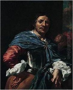 Portrait Of An Officer, Half Length, Holding An Axe In One Hand