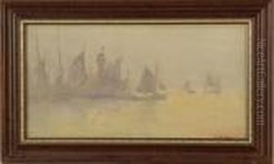 Tonalist Harbor Scene With Lighthouse by Frank Knox Morton Rehn