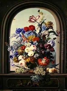 Still life of a niche with flowers