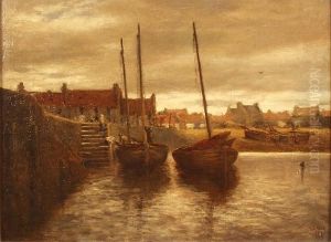 Fishing Boats At Harbour by Archibald David Reid
