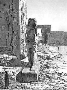View of the Colossus at the entrance to the hypostyle halls of the palace at Karnak Thebes View of the Colossus at the entrance to the hypostyle halls of the palace at Karnak Thebes