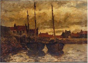 Boats In A Harbour by George, Sir Reid