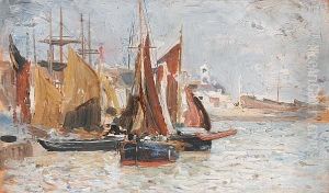 Three Views Of Ramsgate Harbour And Beach by John Robertson Reid