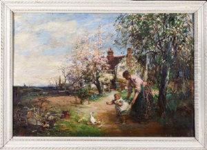 "blossom Time" - A Mother And Small Child In A Country Garden by John Robertson Reid