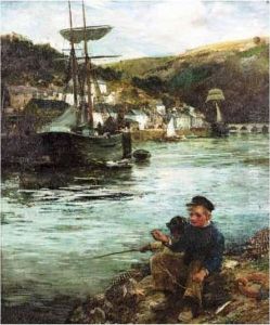 Boys Fishing In Looe Harbour
