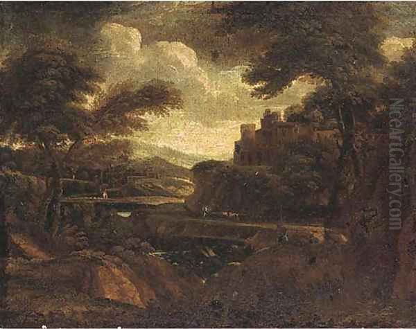 A classical landscape with figures on a river side track - view 1