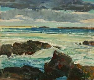 Sailing Ship In Moderate Seas S L/r: Charles Reiffel O/c Laid/d On/c 16.75 X 19.5 by Charles Reiffel