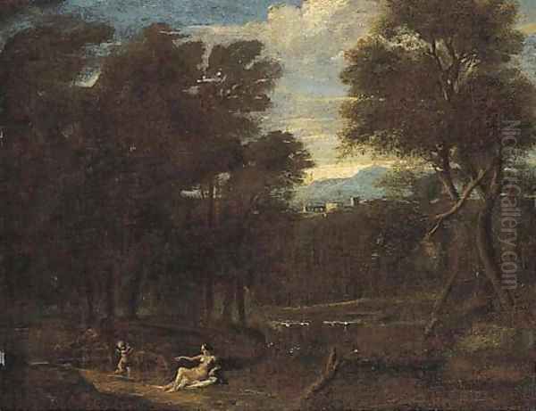 Cupid and Venus in a classical landscape - view 1