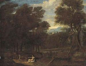 Cupid and Venus in a classical landscape