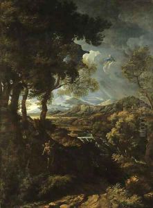 A wooded landscape with Elijah and the Angel