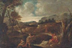 Christ and Saint John the Baptist in a landscape with other figures