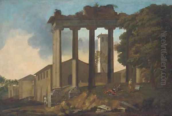 The Temple of Concorde, Rome, with classical figures in the foreground - view 1