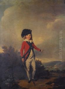 Portrait Of John Windham Dalling
As A Youngboy, Full-length, Dressed In The Uniform Of A Militiaman,
Holding Arifle, Standing In A Landscape And Pointing To A Military
Exercisebetween Redcoats In The Distance Portrait Of John Windham Dalling
As A Youngboy, Full-length, Dressed In The Uniform Of A Militiaman,
Holding Arifle, Standing In A Landscape And Pointing To A Military
Exercisebetween Redcoats In The Distance