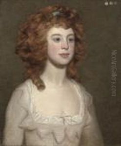 Portrait Of A Young Lady, Half-length, In A White Dress With Pinktrim