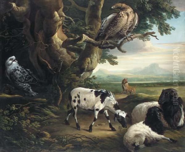 Birds Of Prey, Goats And A Wolf, In A Landscape - view 1