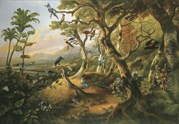Exotic Birds And Insects Among Trees - view 1