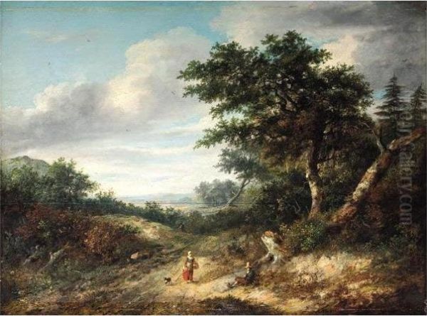 Wooded Landscape With Travellers On A Path - view 1