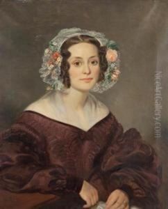 Portrait Of A Woman With Flowered Bonnet Portrait Of A Woman With Flowered Bonnet