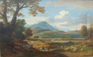 An Extensive Landscape With Figures On Horseback by Ramsay Richard Reinagle