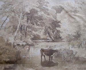 "part Of The ... Lake From The 
Bridge ... At Ambleside, August 1823" - With Cattle Watering By A Stream