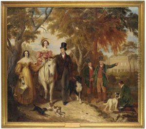 Group Portrait Of Edward Vernon,
4th Baron Suffield, His Wife,charlotte Susannah, Lady Suffield, Seated
On A White Pony, And Hissister, Georgiana Mary, With Game Keepers And
Dogs, Gunton Parkbeyond by Ramsay Richard Reinagle