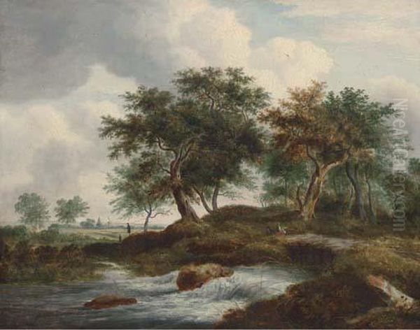 Figures Resting By A River In A Dutch Landscape - view 1