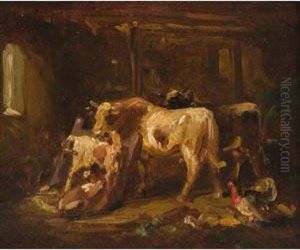 Cows In A Stable by Louis, Ludwig Reinhardt