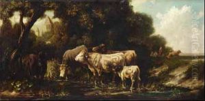 Kuhe An Einer Tranke. by Louis, Ludwig Reinhardt