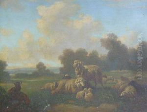 Sheep Resting In A Meadow by Louis, Ludwig Reinhardt