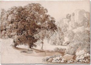 Landscape With A Satyr Spying On A Bathing Nymph by Johann Christian Reinhart
