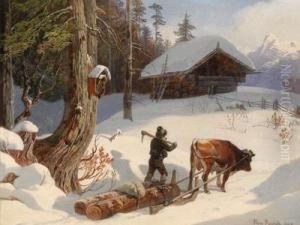 Holzabfuhr Im Winterlichen Gebirge by Franz Reinhold