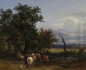 Landschaft Mit Reiter Und
Knechten, Die Ein Pferd Bepacken. by Franz Reinhold