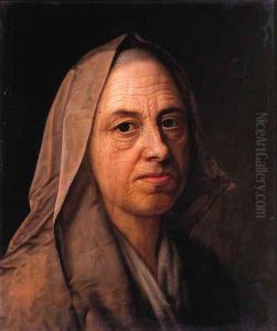 A study of an old woman, head and shoulders, wearing a veil