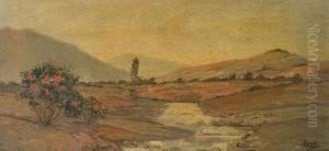 Paysage Algerien Au Cours D'eau, Au Coucher De Soleil