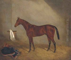 A bay racehorse in a stable by Joshua Dighton