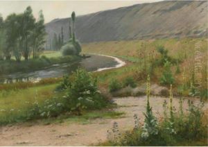 The River At Pagny La Blanche-cote by Alfred Renaudin