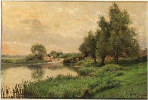 Pecheur Au Bord De La Riviere by Alfred Renaudin