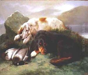 English and Gordon Setters with Mallard by Edwin Douglas