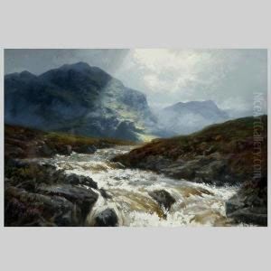 M. Rennie.british . Mountain
River Landscape. Oil On Board. 14 1/2x 20 Inches. Signed Lower Left: G.
M. Rennie by George Melvin Rennie