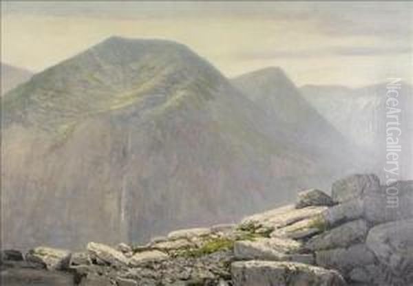 A Rock Strewn Mountainside With Waterfall - view 1