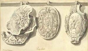 Five shields hanging from a pole Five shields hanging from a pole