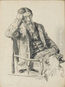 Un Vieil Homme Barbu Assis Dans Un Fauteuil by Paul Renouard