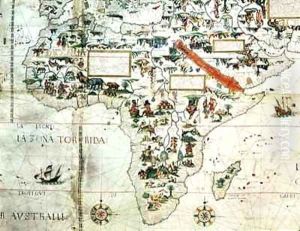 Add 24065 Detail of a map of the world showing Africa by Pierre Descaliers