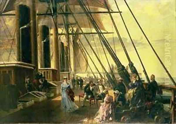 From Sheerness to Valentia a group of figures on board the Great Eastern at the beginning of the Transatlantic cable laying voyage of 1865 - view 1
