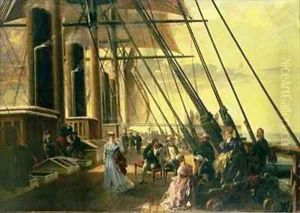From Sheerness to Valentia a group of figures on board the Great Eastern at the beginning of the Transatlantic cable laying voyage of 1865 by Robert Dudley