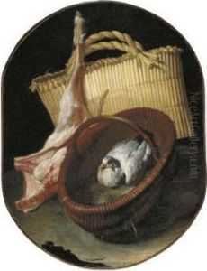 A Still Life With Two Baskets And A Pigeon by Arcangelo Resani